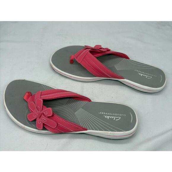 Clarks Cloudsteppers (10 Medium) Womens BrinKley Flora RED Flip Flop Sandals - Picture 1 of 5